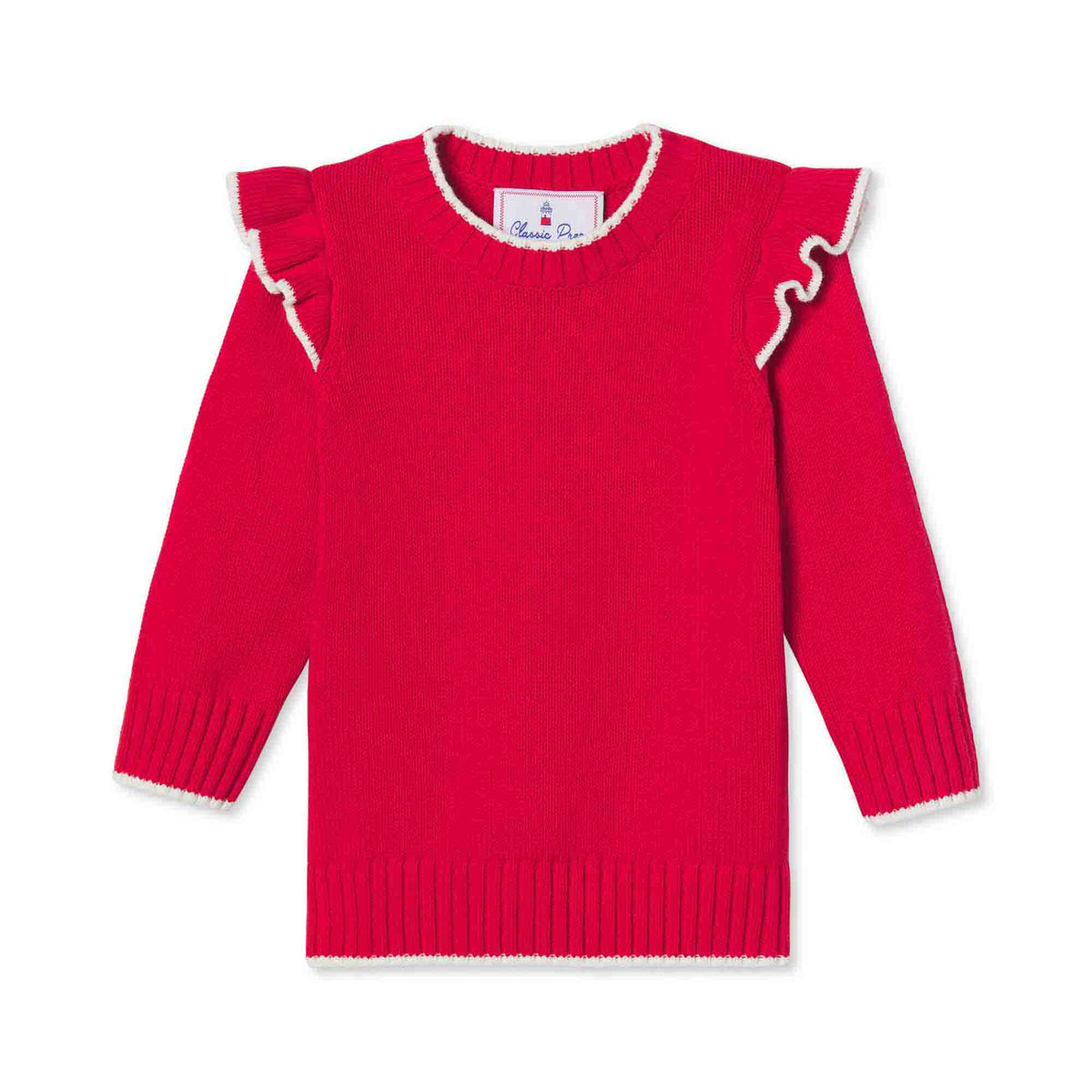 Classic and Preppy Caroline Sweater with Tipping, Crimson-Sweaters-Crimson-2T-CPC - Classic Prep Childrenswear