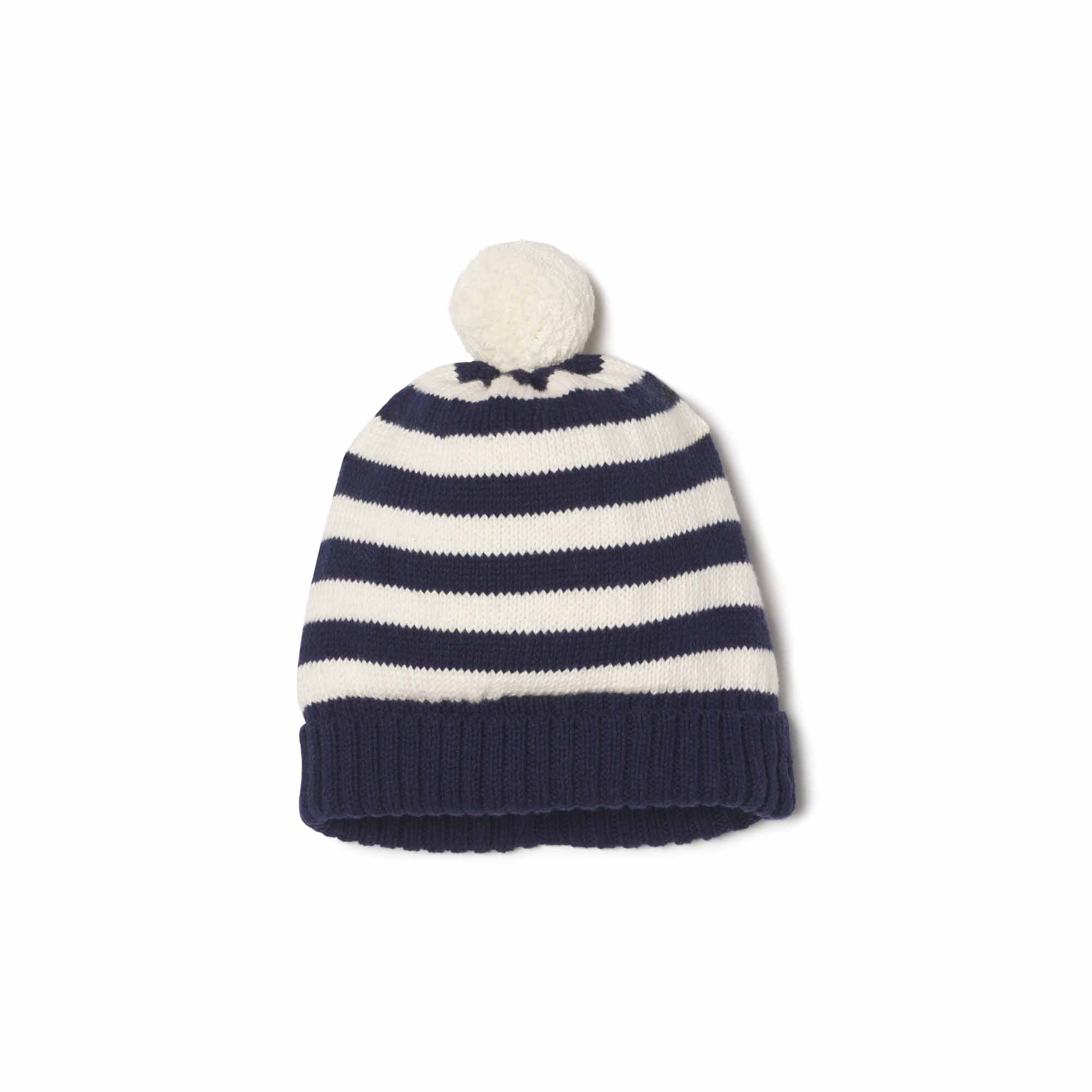 Classic Prep 2-Piece Stripe Cole Winter Hat & Mittens Set - Blue Ribbon - Size 8