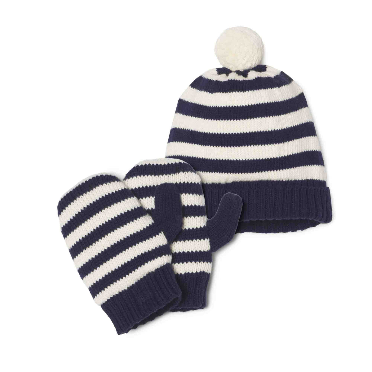 Classic and Preppy Cole Winter Hat and Mitten Stripe Set, Blue Ribbon-Accessory-Blue Ribbon-Little Kid (2T-5Y)-CPC - Classic Prep Childrenswear