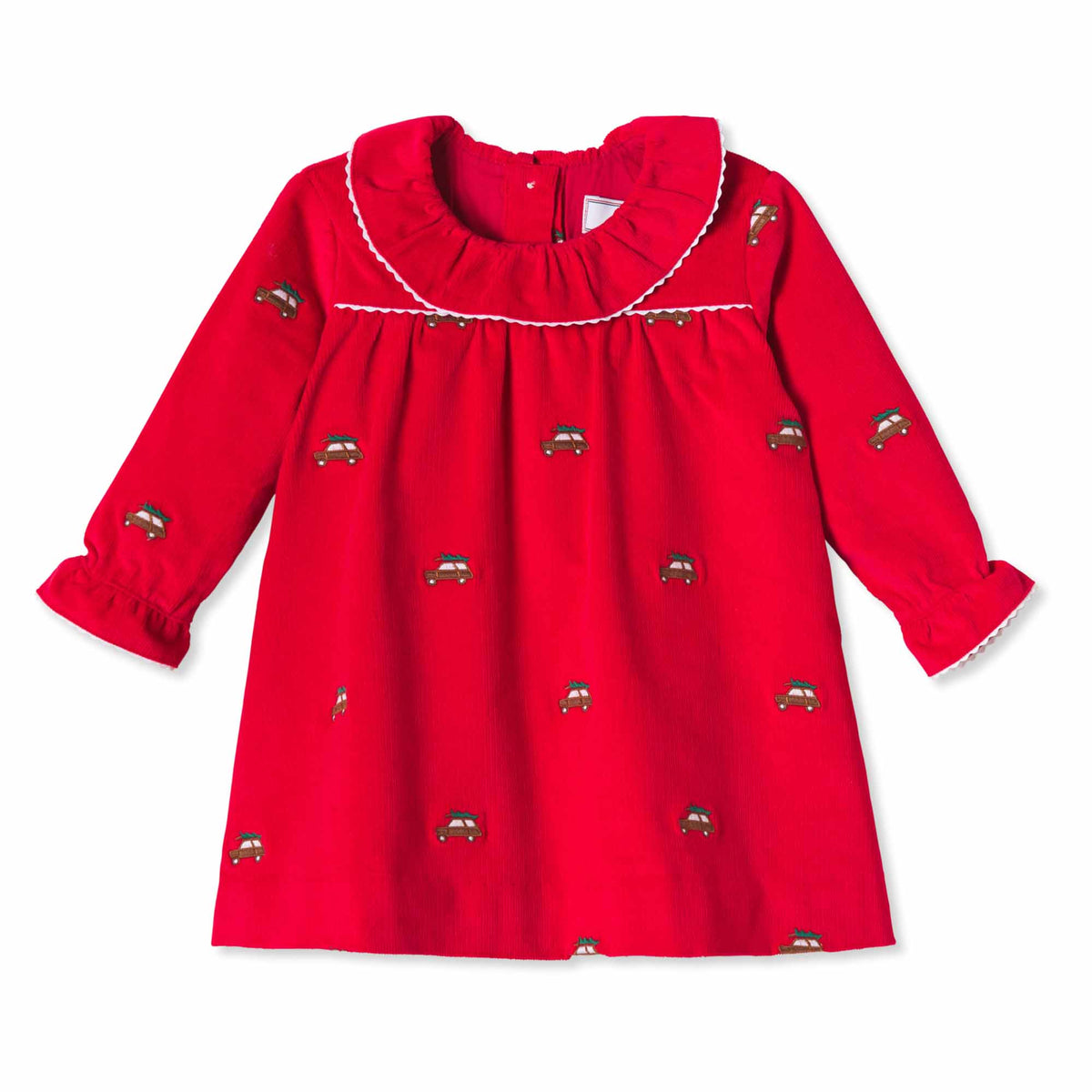 Classic and Preppy Elsa Dress, Crimson with Woody Embroidered-Dresses, Jumpsuits and Rompers-Crimson with Woody Embroidered-3-6M-CPC - Classic Prep Childrenswear