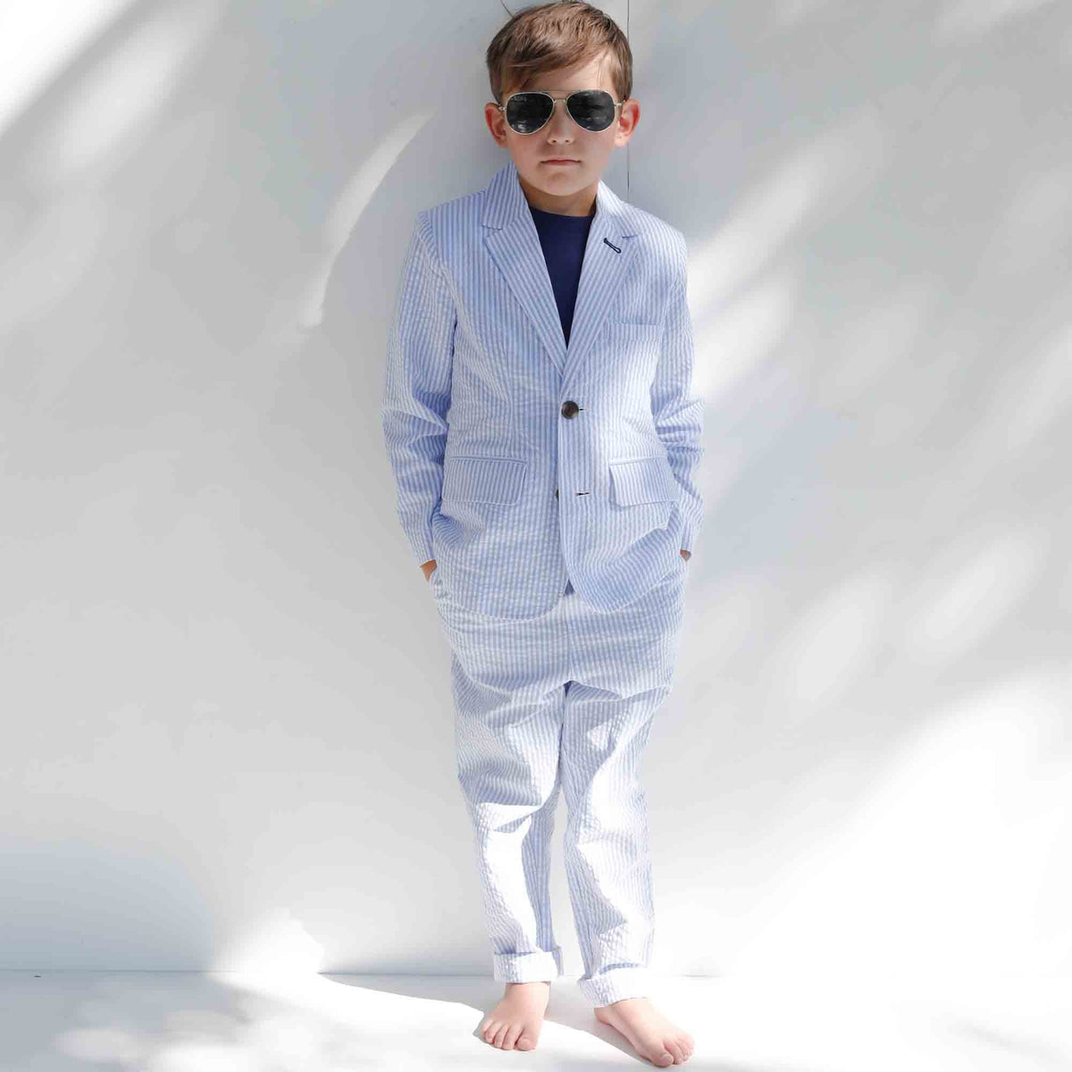 Classic and Preppy Everett Blazer, Vista Blue Seersucker-Outerwear-CPC - Classic Prep Childrenswear