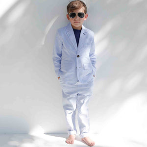 More Image, Classic and Preppy Everett Blazer, Vista Blue Seersucker-Outerwear-CPC - Classic Prep Childrenswear