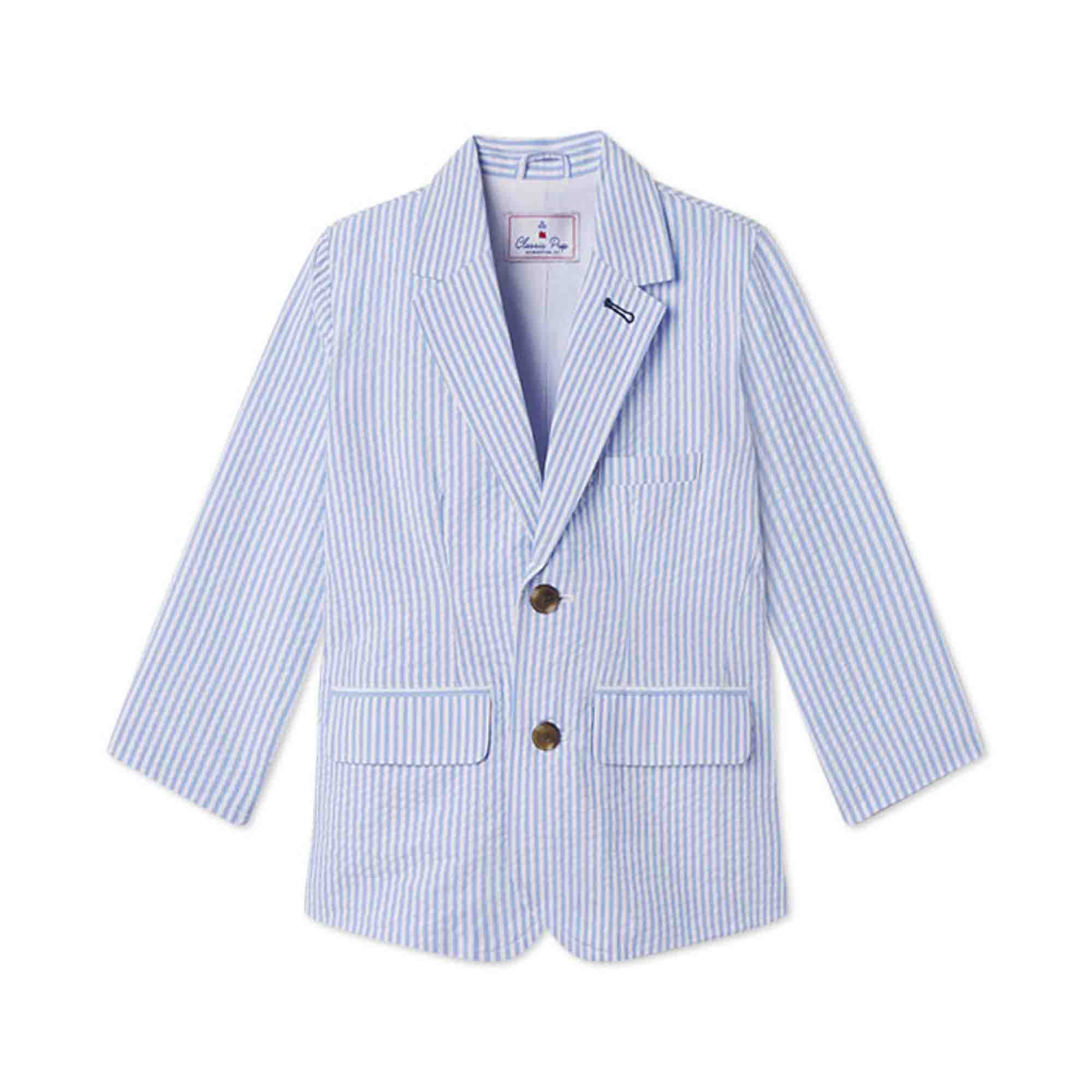 Classic and Preppy Everett Blazer, Vista Blue Seersucker-Outerwear-Vista Blue Seersucker-XS (2-3T)-CPC - Classic Prep Childrenswear
