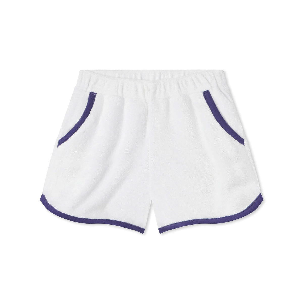 Classic and Preppy Fiona Knit Short, Bright White Looped Terry-Bottoms-Bright White with Blue Ribbon-XS (2-3T)-CPC - Classic Prep Childrenswear