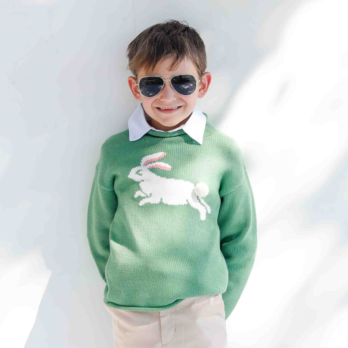 Classic and Preppy Fraser Rabbit Intarsia Sweater, Greenbriar-Sweaters-CPC - Classic Prep Childrenswear