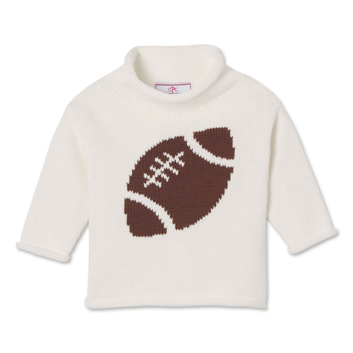 Classic and Preppy Fraser Roll Neck Football Intarsia Sweater, Cannoli Cream-Sweaters-Cannoli Cream-6-9M-CPC - Classic Prep Childrenswear