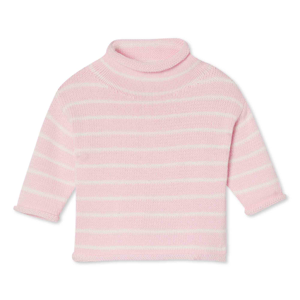 Classic and Preppy Fraser Roll Neck Sweater, Lilly&#39;s Pink and White-Sweaters-Lilly&#39;s Pink with White-3-6M-CPC - Classic Prep Childrenswear