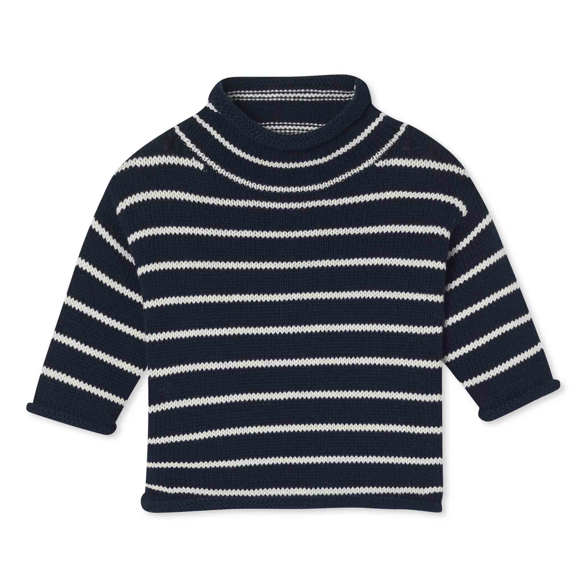 Fraser Roll Neck Sweater, Navy and Bright White
