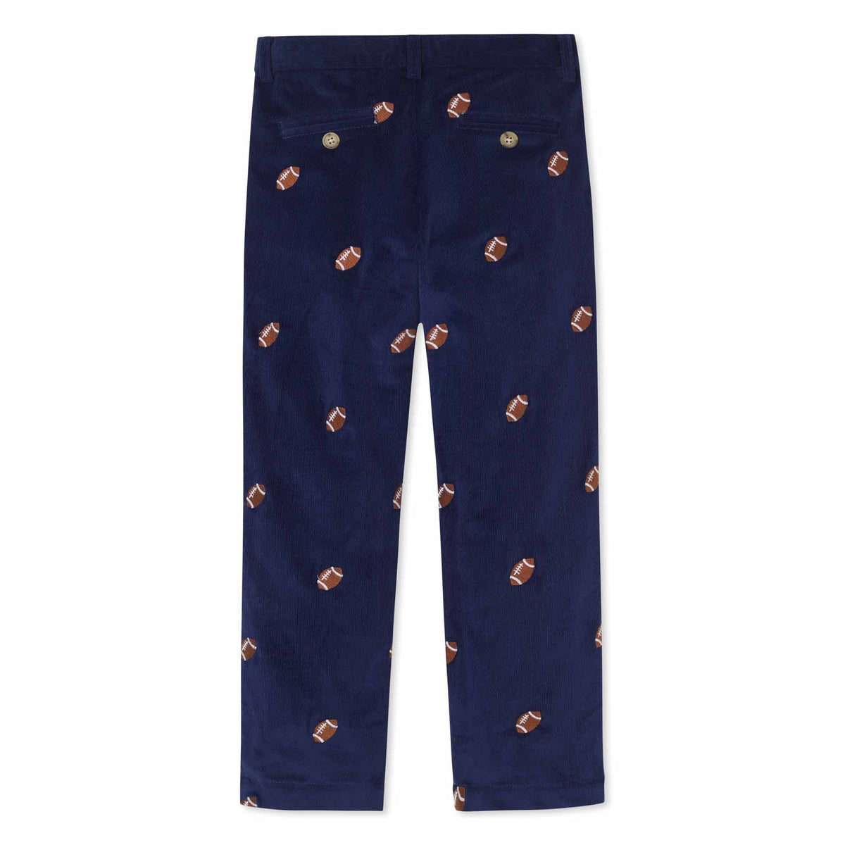 Classic and Preppy Gavin Pant, Medieval Blue Cord with Footballs-Bottoms-CPC - Classic Prep Childrenswear
