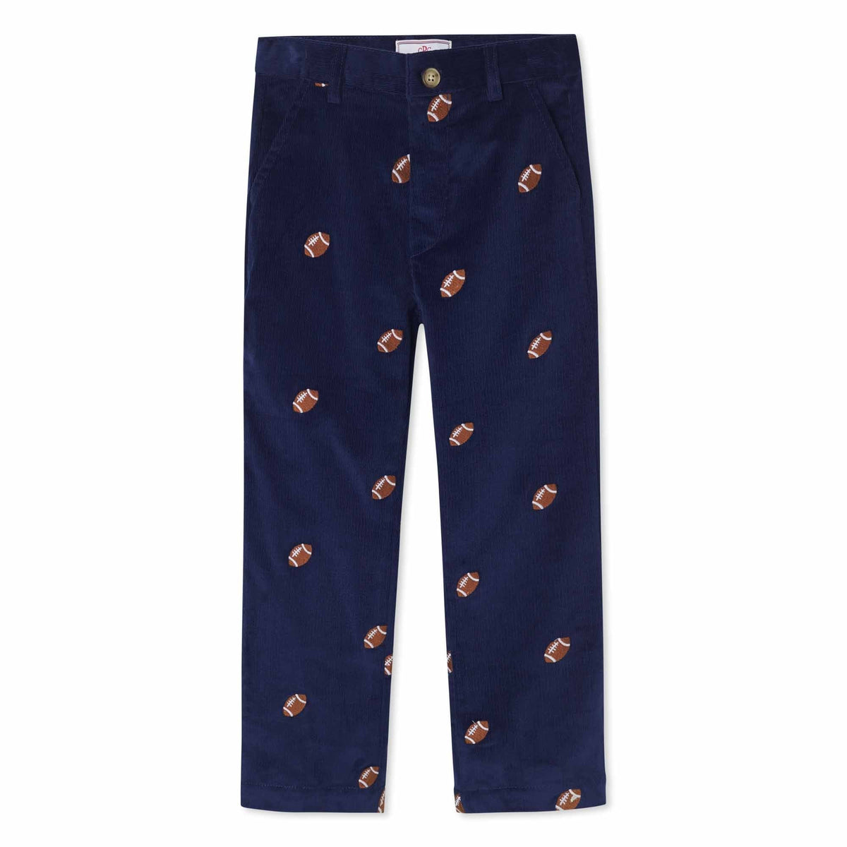Classic and Preppy Gavin Pant, Medieval Blue Cord with Footballs-Bottoms-Medieval Blue W/ Footballs-5Y-CPC - Classic Prep Childrenswear