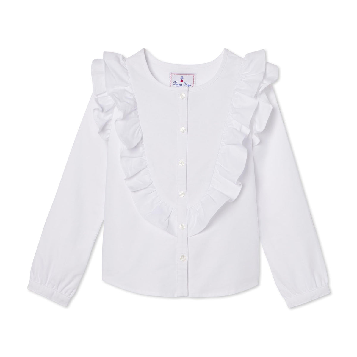 Classic and Preppy Gemma Top, Bright White Oxford-Shirts and Tops-Bright White-2T-CPC - Classic Prep Childrenswear