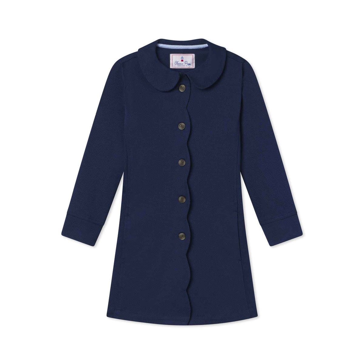 Classic and Preppy Georgina Scallop Coat Pique, Medieval Blue-Outerwear-Medieval Blue-XS (2-3T)-CPC - Classic Prep Childrenswear