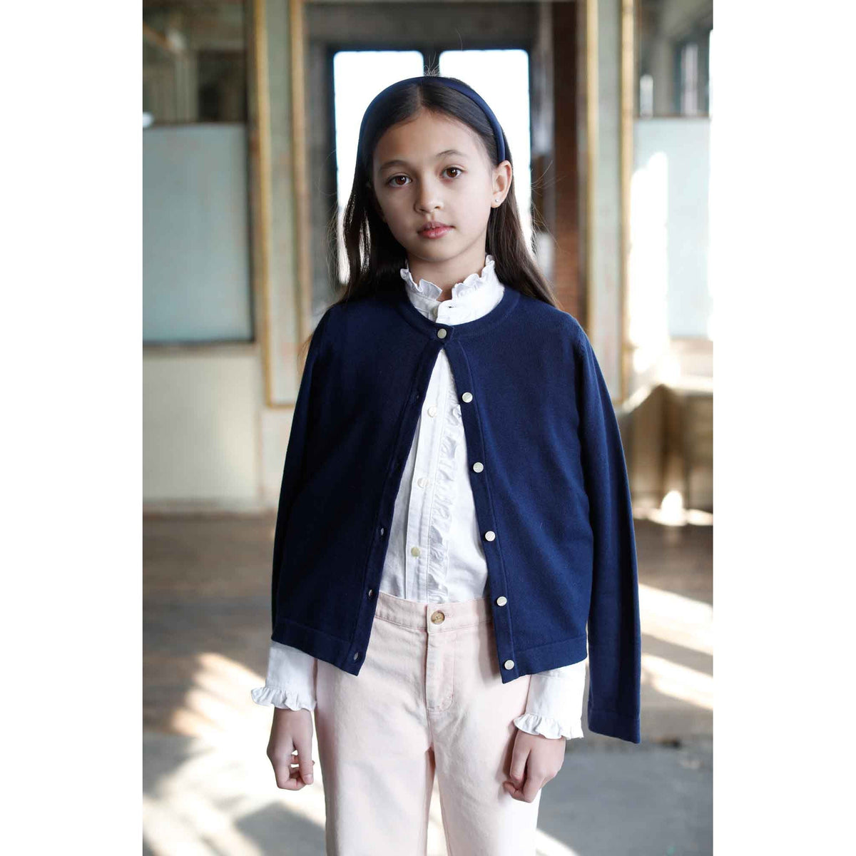 Classic and Preppy Ginny Ruffle Front Button Down Oxford, White-Shirts and Tops-CPC - Classic Prep Childrenswear