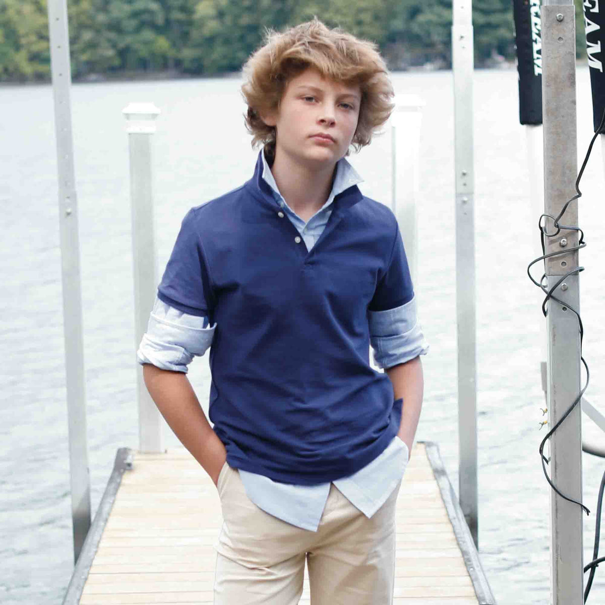 Classic and Preppy Hayden Short Sleeve Polo, Blue Ribbon-Shirts and Tops-CPC - Classic Prep Childrenswear