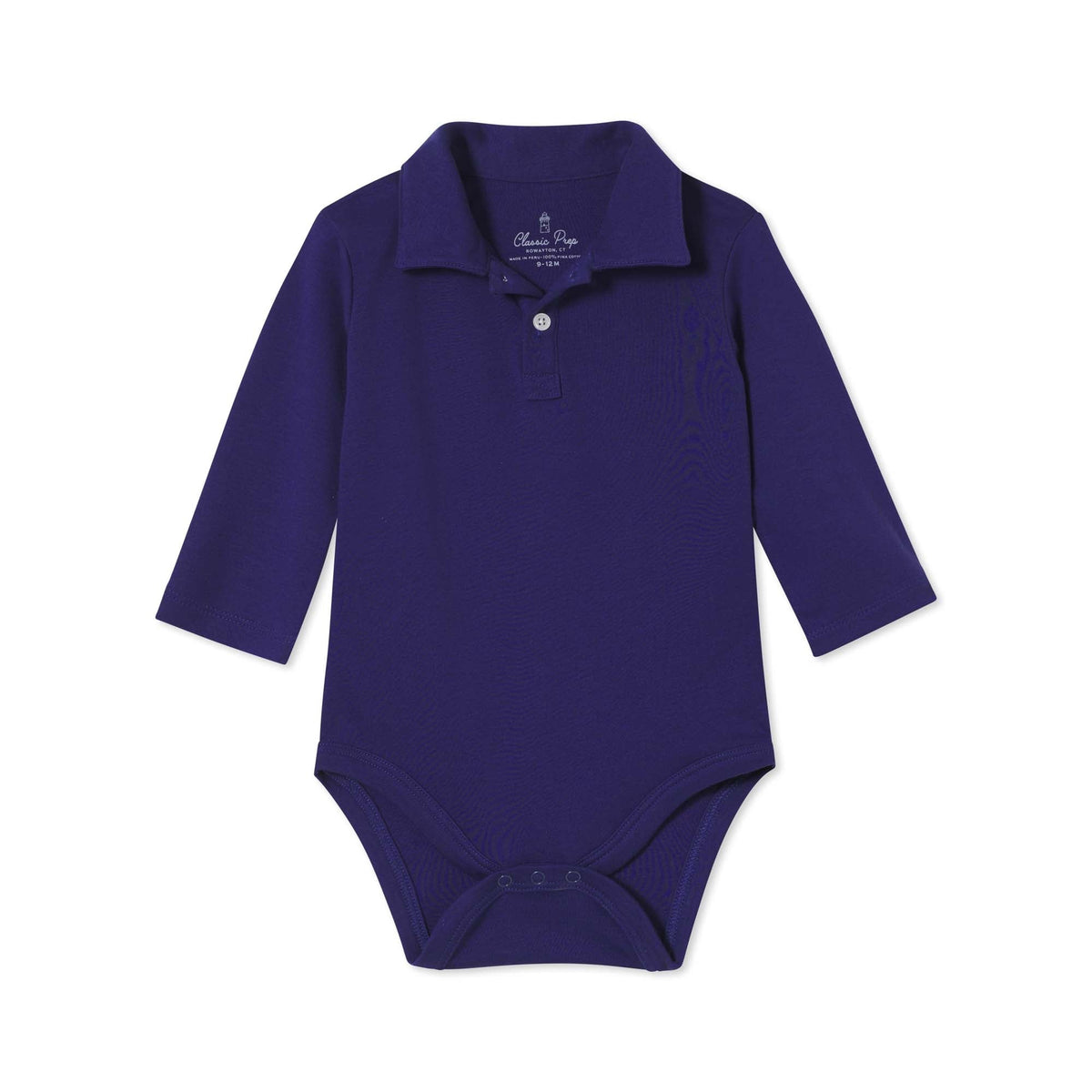 Classic and Preppy Hayes Long Sleeve Polo Onesie, Blue Ribbon-Baby Rompers-Blue Ribbon-0-3M-CPC - Classic Prep Childrenswear