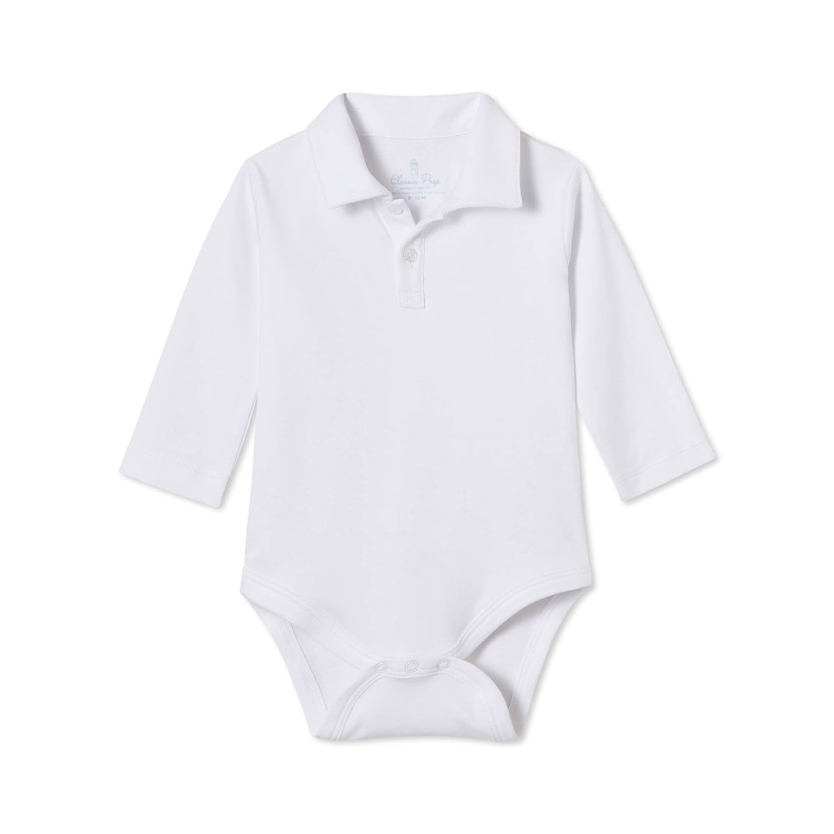 Classic and Preppy Hayes Long Sleeve Polo Onesie, Bright White-Baby Rompers-Bright White-0-3M-CPC - Classic Prep Childrenswear