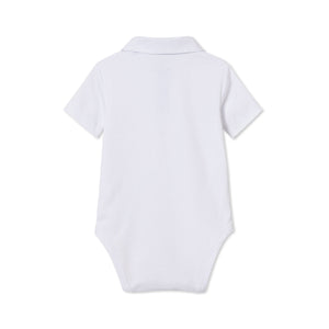 More Image, Classic and Preppy Hayes Short Sleeve Polo Onesie, Bright White with Nantucket Breeze Oxford Collar-Baby Rompers-CPC - Classic Prep Childrenswear