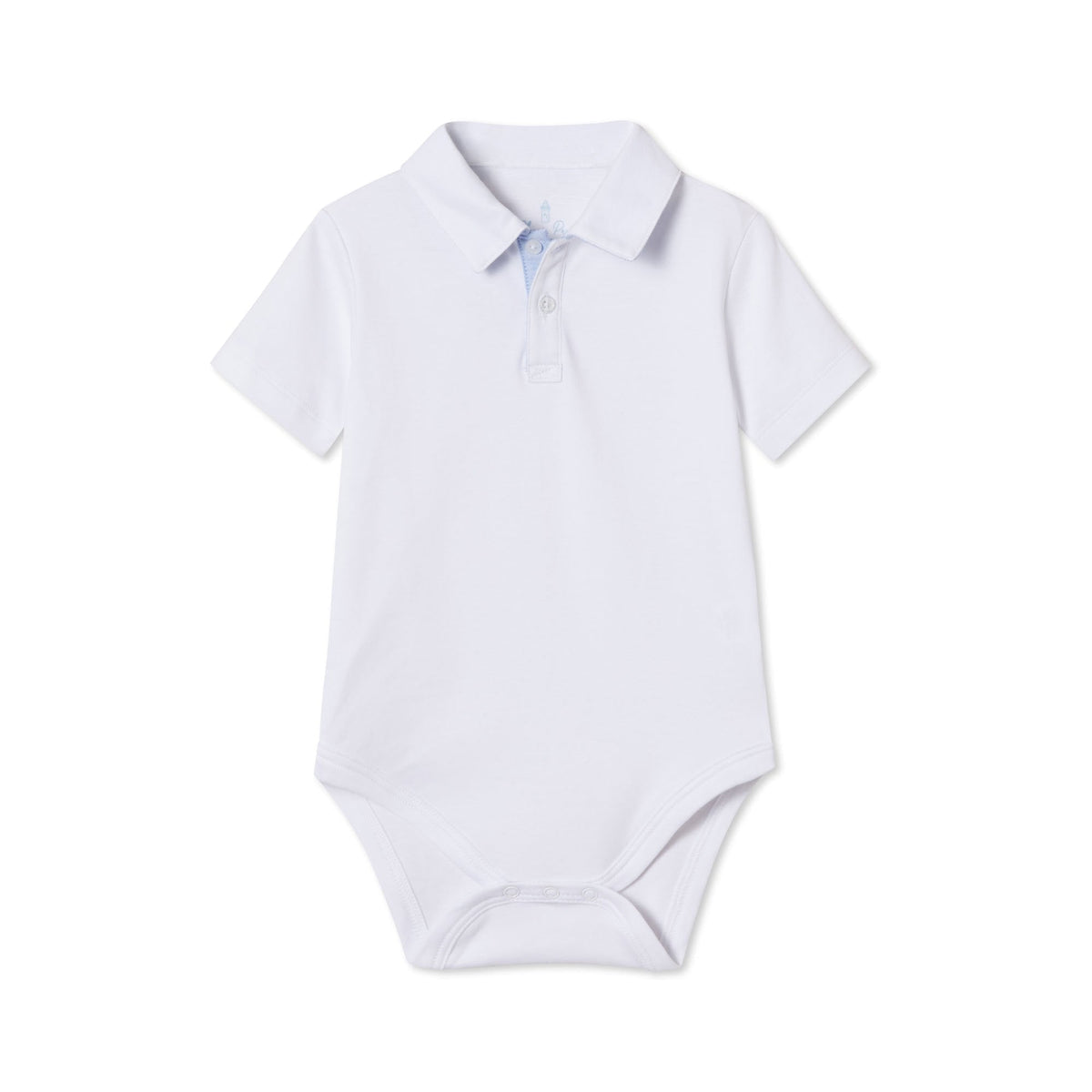 Classic and Preppy Hayes Short Sleeve Polo Onesie, Bright White with Nantucket Breeze Oxford Collar-Baby Rompers-Bright White with Nantucket Breeze Collar-0-3M-CPC - Classic Prep Childrenswear