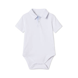 More Image, Classic and Preppy Hayes Short Sleeve Polo Onesie, Bright White with Nantucket Breeze Oxford Collar-Baby Rompers-Bright White with Nantucket Breeze Collar-0-3M-CPC - Classic Prep Childrenswear