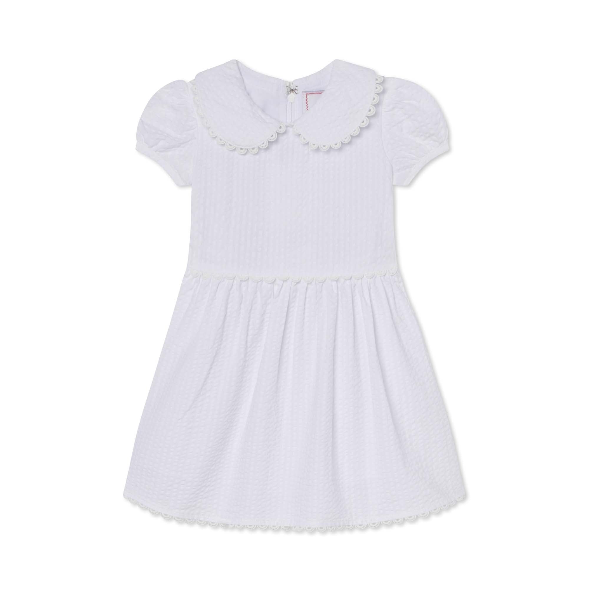 Classic and Preppy Hazel Dress, White Seersucker-Dresses, Jumpsuits and Rompers-Bright White on Bright White Seersucker-3-6M-CPC - Classic Prep Childrenswear
