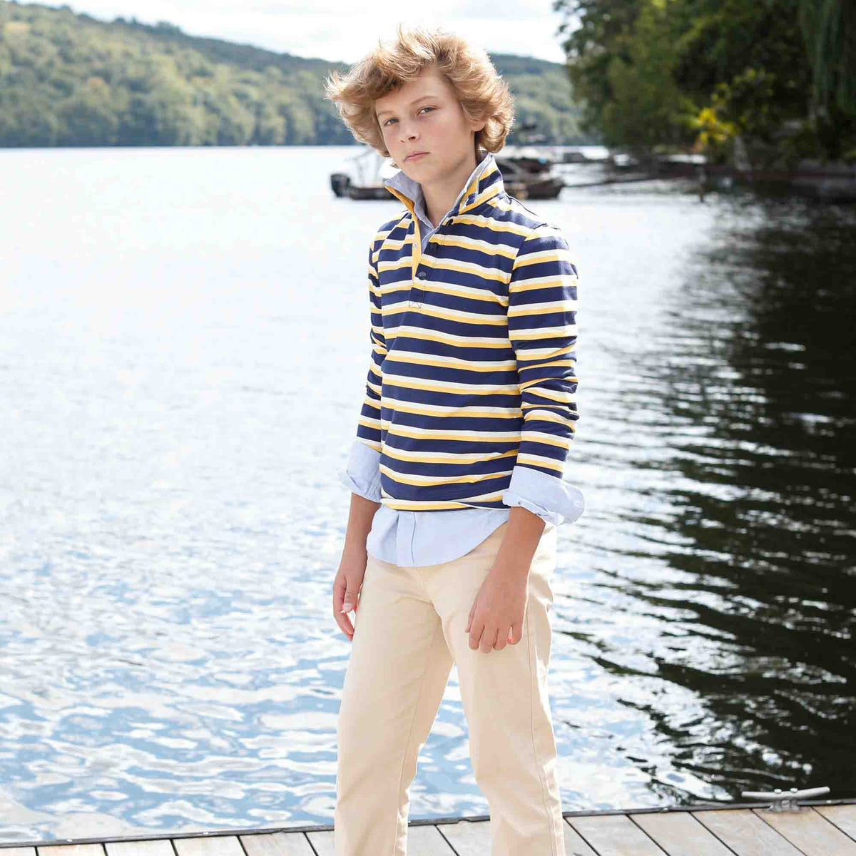 Classic and Preppy Hollis Snap Placket Pullover, Essex Stripe-Shirts and Tops-CPC - Classic Prep Childrenswear