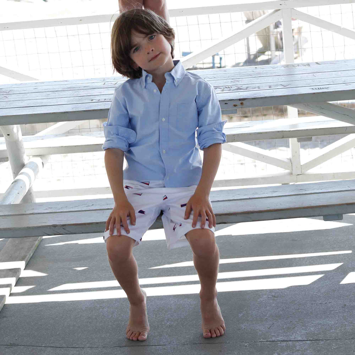 Classic and Preppy Hudson Short, Bright White With Burgees-Bottoms-CPC - Classic Prep Childrenswear