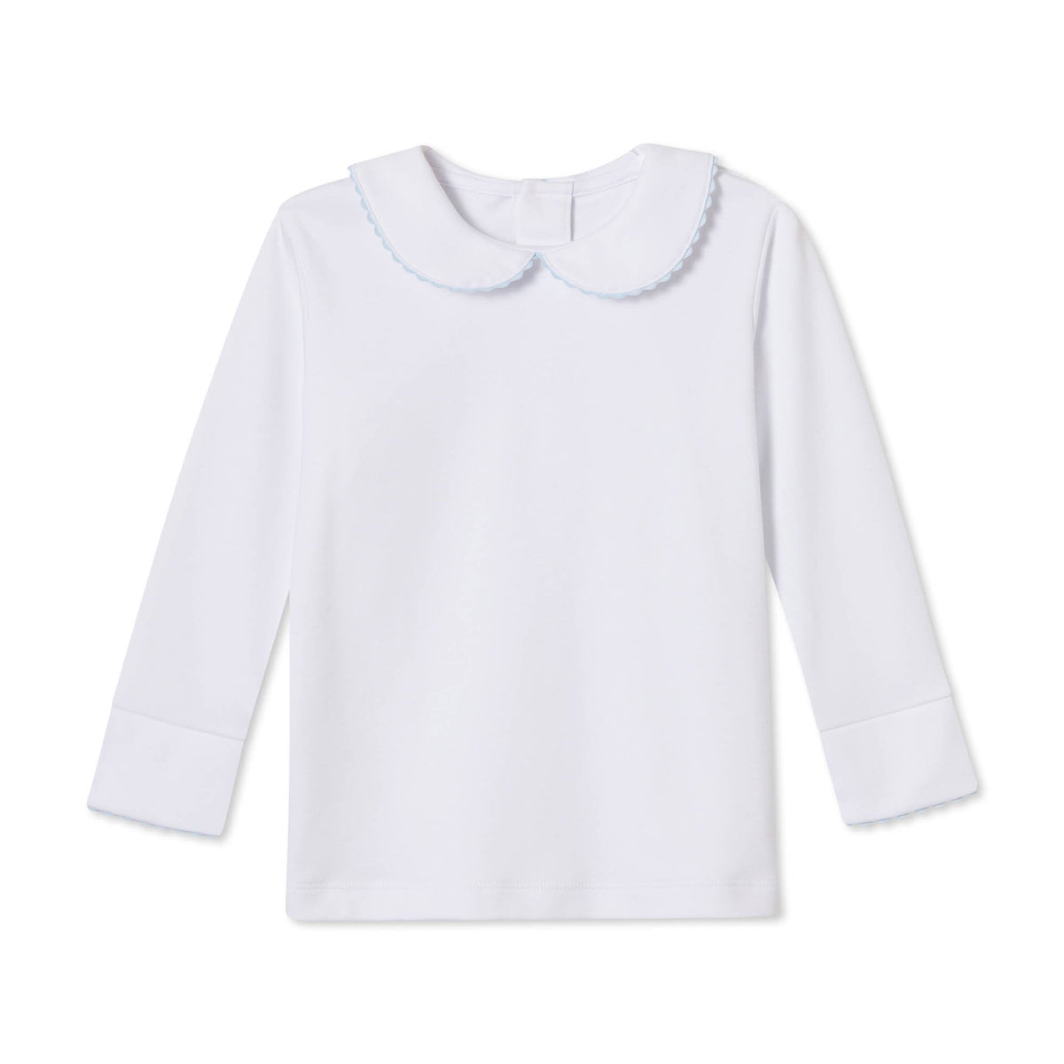 Classic and Preppy Isabelle Long Sleeve Peter Pan Shirt, Nantucket Breeze Ric Rac-Shirts and Tops-Bright White with Nantucket Breeze Ric Rac-2T-CPC - Classic Prep Childrenswear