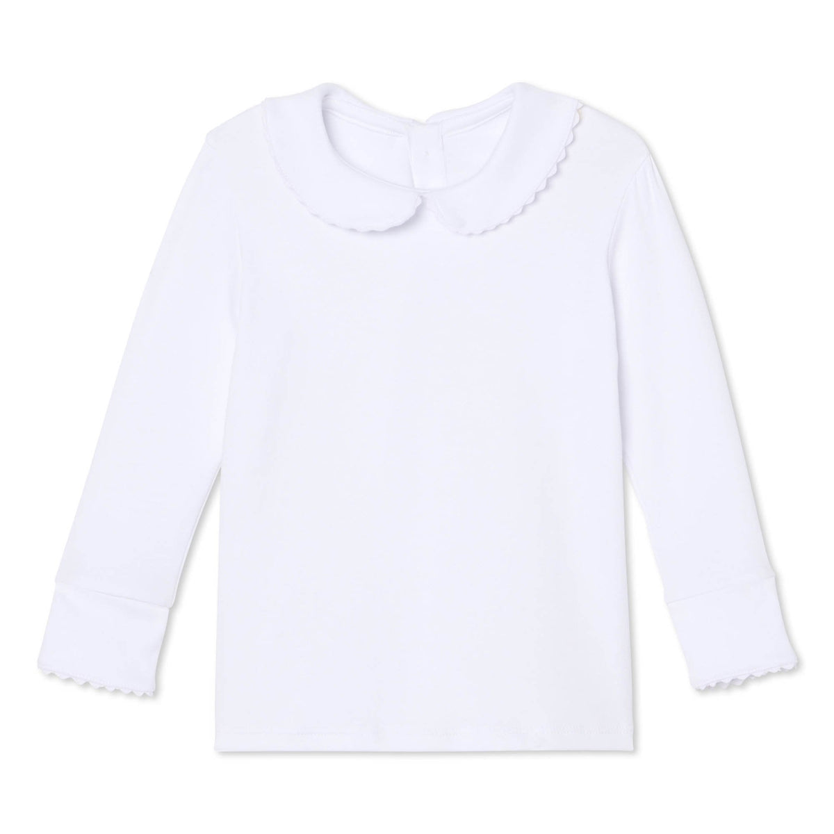 Classic and Preppy Isabelle Long Sleeve Peter Pan Shirt, White Ric Rac-Shirts and Tops-Bright White with Bright White Ric Rac-2T-CPC - Classic Prep Childrenswear