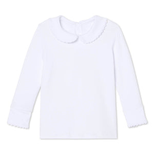 More Image, Classic and Preppy Isabelle Long Sleeve Peter Pan Shirt, White Ric Rac-Shirts and Tops-Bright White with Bright White Ric Rac-2T-CPC - Classic Prep Childrenswear