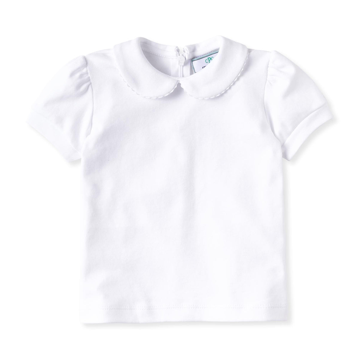Classic and Preppy Isabelle Short Sleeve Peter Pan Shirt, White Ric Rac-Shirts and Tops-Bright White with White Ric Rac-2T-CPC - Classic Prep Childrenswear