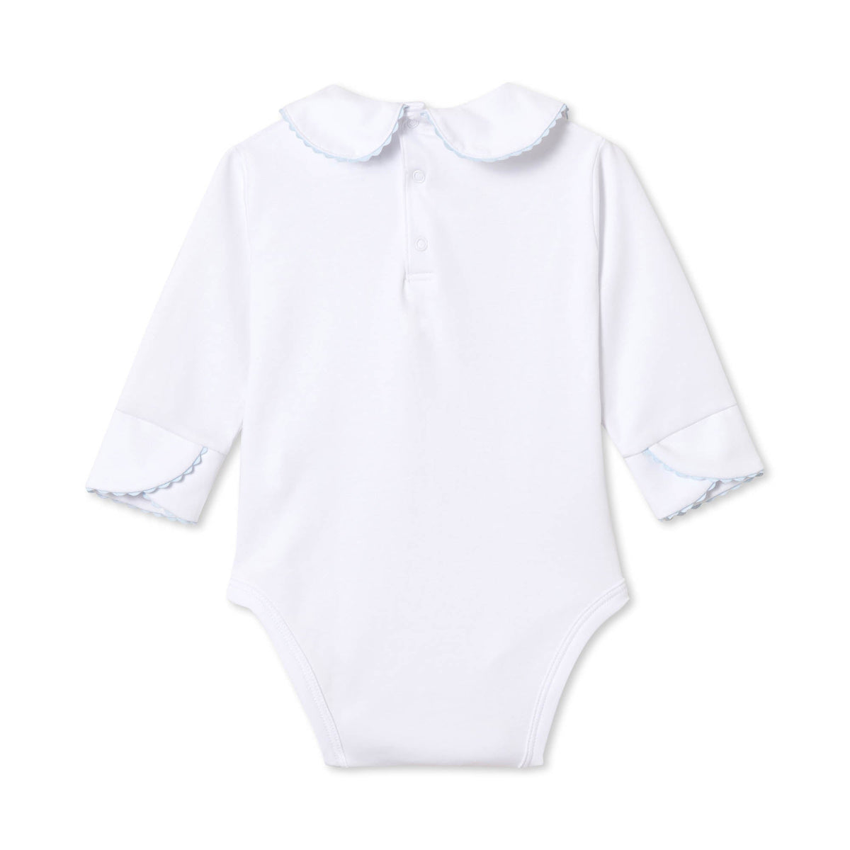 Classic and Preppy Izzy Long Sleeve Onesie, White with Skyride Ric Rac - FINAL SALE-Baby Rompers-CPC - Classic Prep Childrenswear