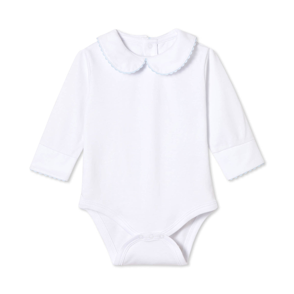 Classic and Preppy Izzy Long Sleeve Onesie, White with Skyride Ric Rac - FINAL SALE-Baby Rompers-White with Skyride-0-3M-CPC - Classic Prep Childrenswear