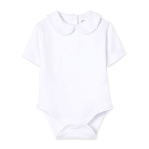 More Image, Classic and Preppy Izzy Short Sleeve Onesie, White with White Ric Rac-Baby Rompers-Bright White with Bright White Ric Rac-0-3M-CPC - Classic Prep Childrenswear