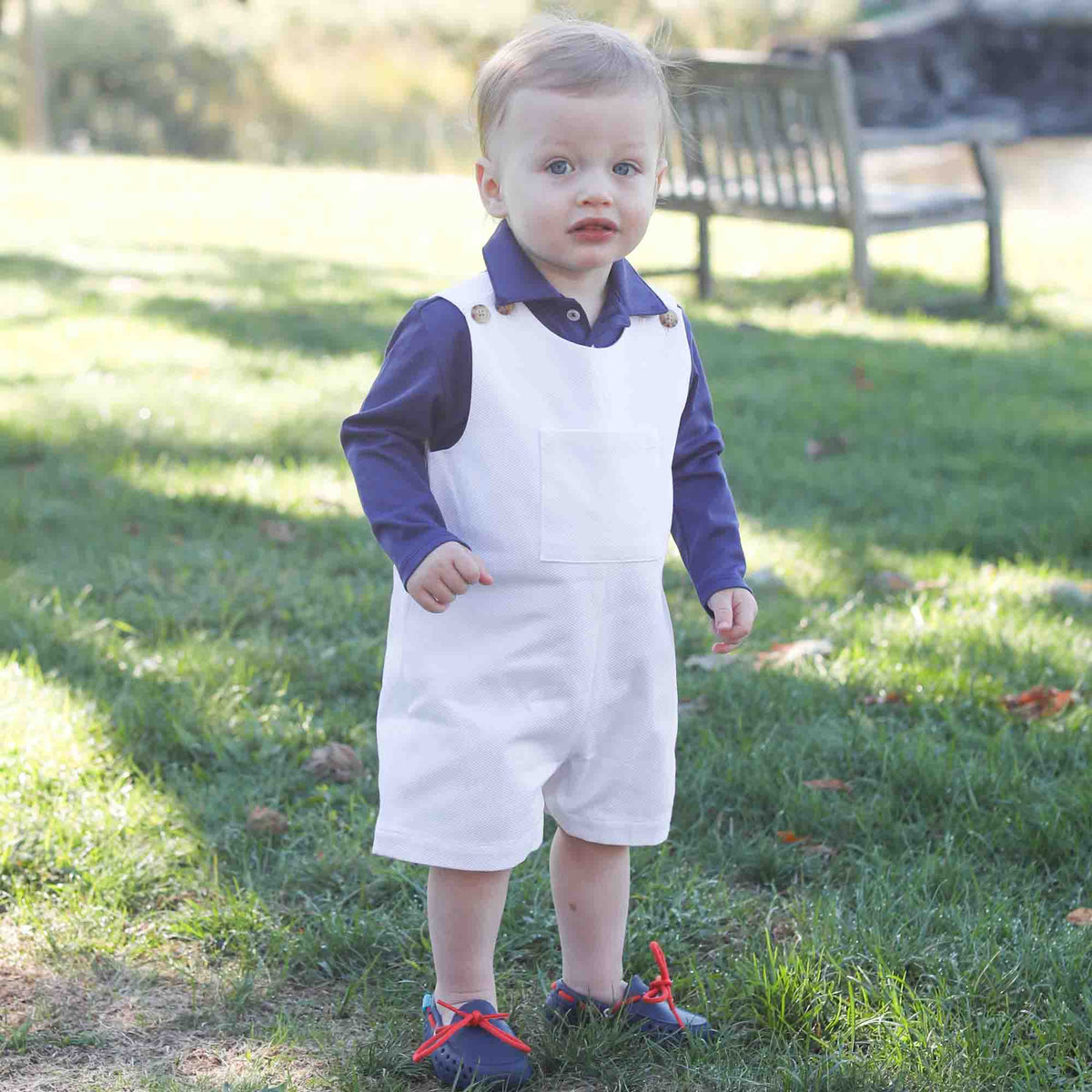 Classic and Preppy James Shortall, Bright White Pique-Baby Rompers-CPC - Classic Prep Childrenswear