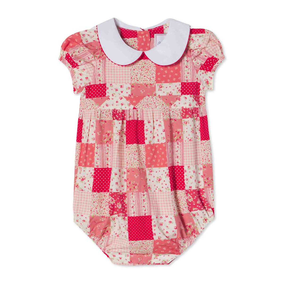 Classic and Preppy Juniper Bubble, Love Patchwork Print-Baby Rompers-Love Patchwork Crimson-0-3M-CPC - Classic Prep Childrenswear