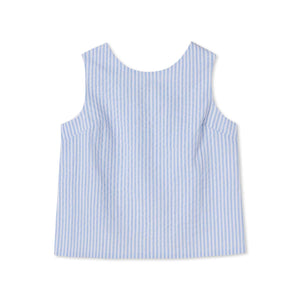 More Image, Classic and Preppy Kingsley Button Back Top, Vista Blue Seersucker-Shirts and Tops-Vista Blue Seersucker-2T-CPC - Classic Prep Childrenswear