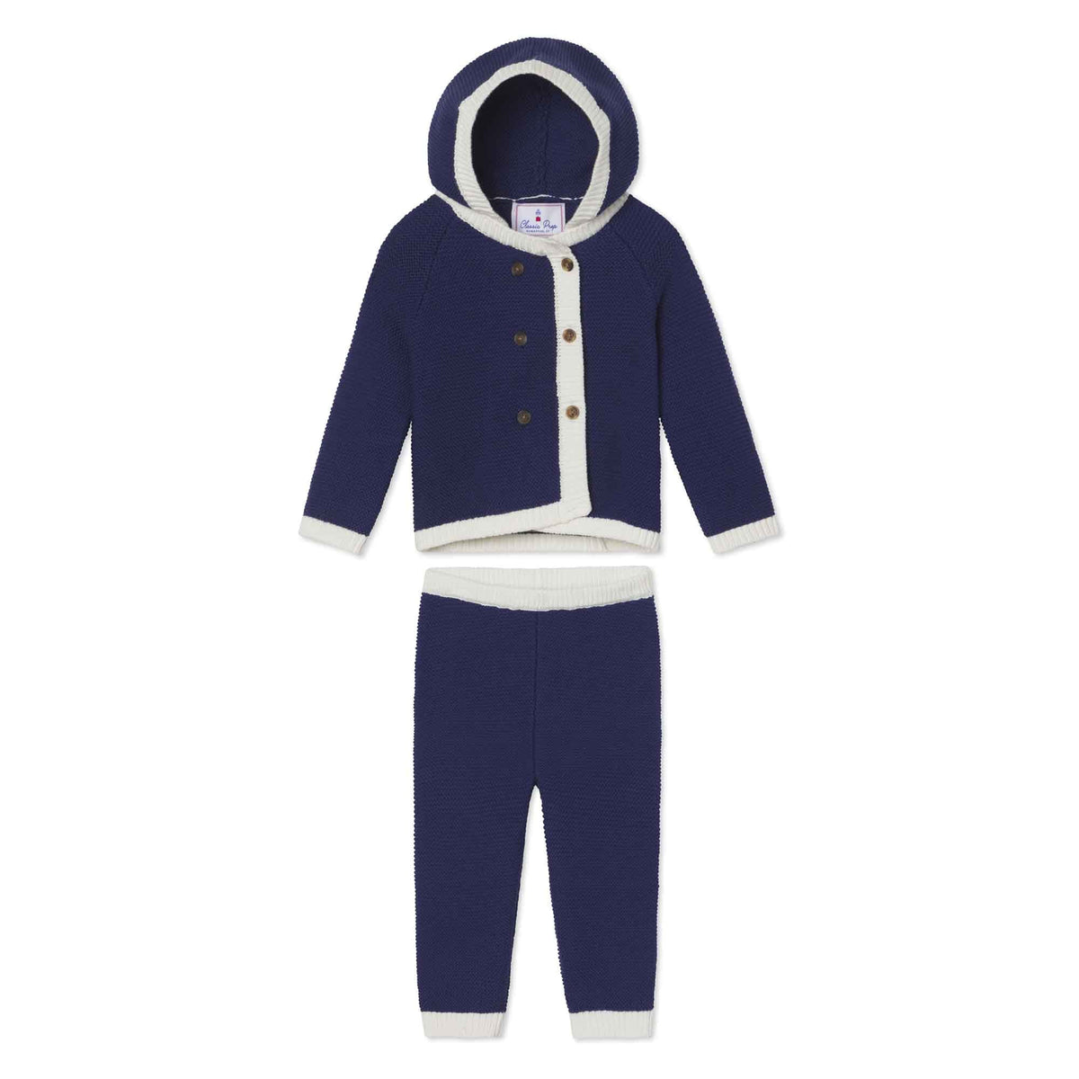 Classic and Preppy Logan Hooded Sweater Set, Medieval Blue-Sweaters-CPC - Classic Prep Childrenswear
