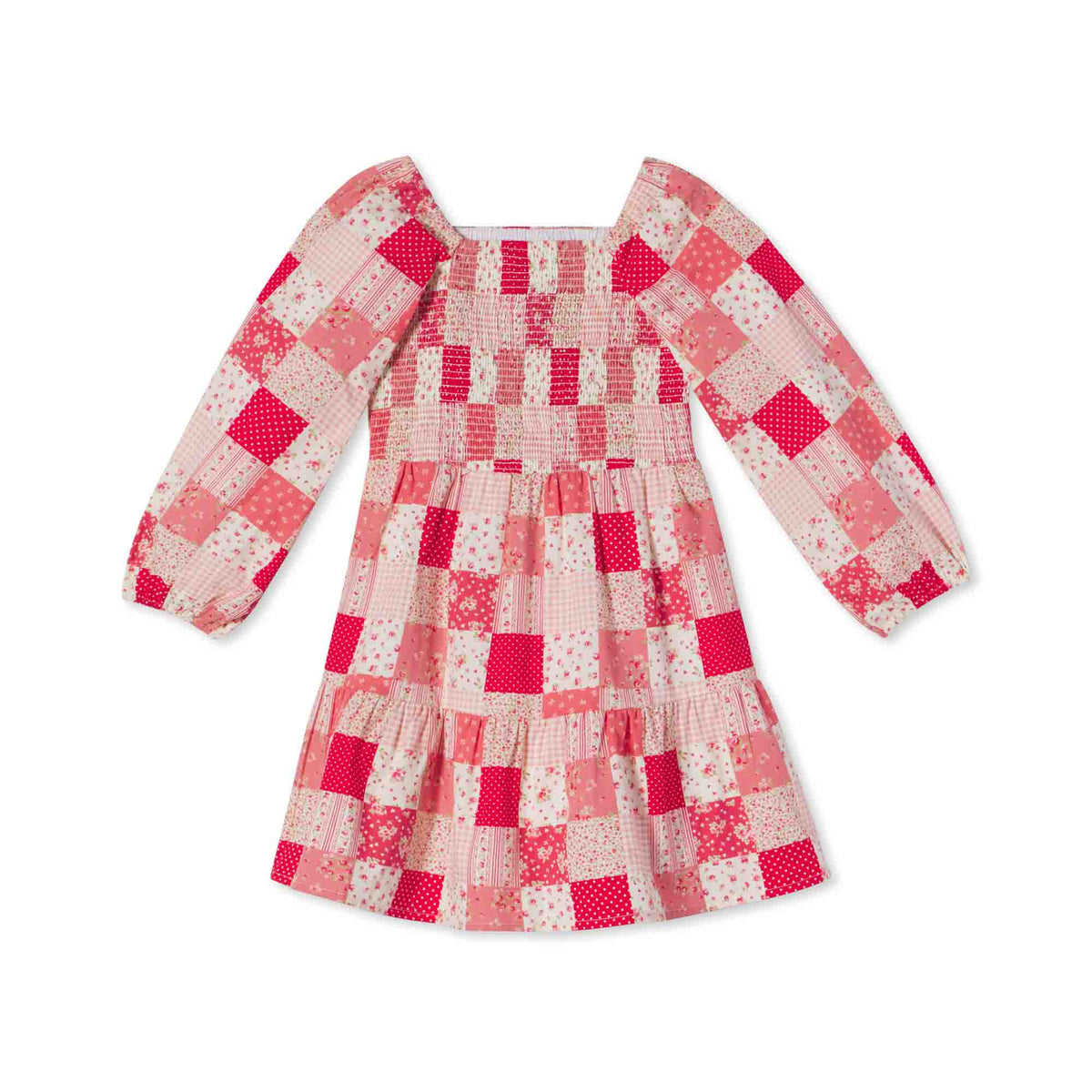 Classic and Preppy Long Sleeve Hattie Dress, Love Patchwork Crimson-Dresses, Jumpsuits and Rompers-Love Patchwork Crimson-2T-CPC - Classic Prep Childrenswear