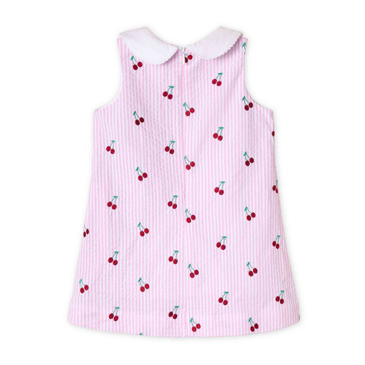 Classic and Preppy Maddie Dress, Pink Stripe Cherries Embroidery-Dresses, Jumpsuits and Rompers-CPC - Classic Prep Childrenswear