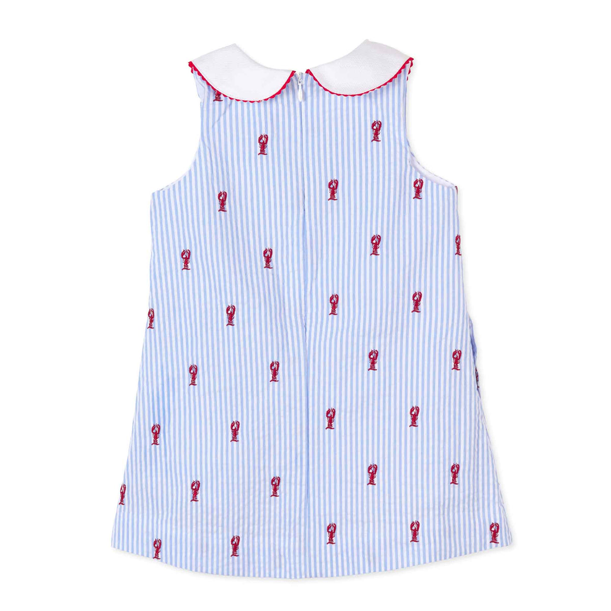 Classic and Preppy Maddie Dress, Vista Blue Seersucker Lobster Embroidery-Dresses, Jumpsuits and Rompers-CPC - Classic Prep Childrenswear