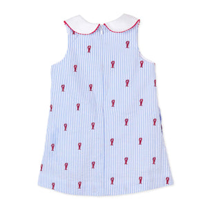 More Image, Classic and Preppy Maddie Dress, Vista Blue Seersucker Lobster Embroidery-Dresses, Jumpsuits and Rompers-CPC - Classic Prep Childrenswear