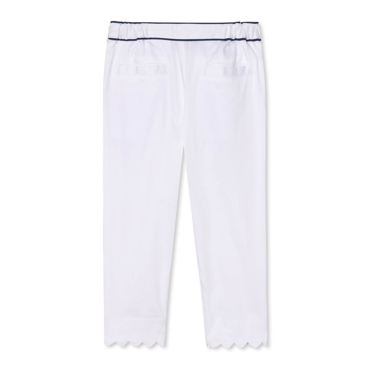 Classic and Preppy Mindy Scallop Pant Solid Sateen, Bright White-Bottoms-CPC - Classic Prep Childrenswear