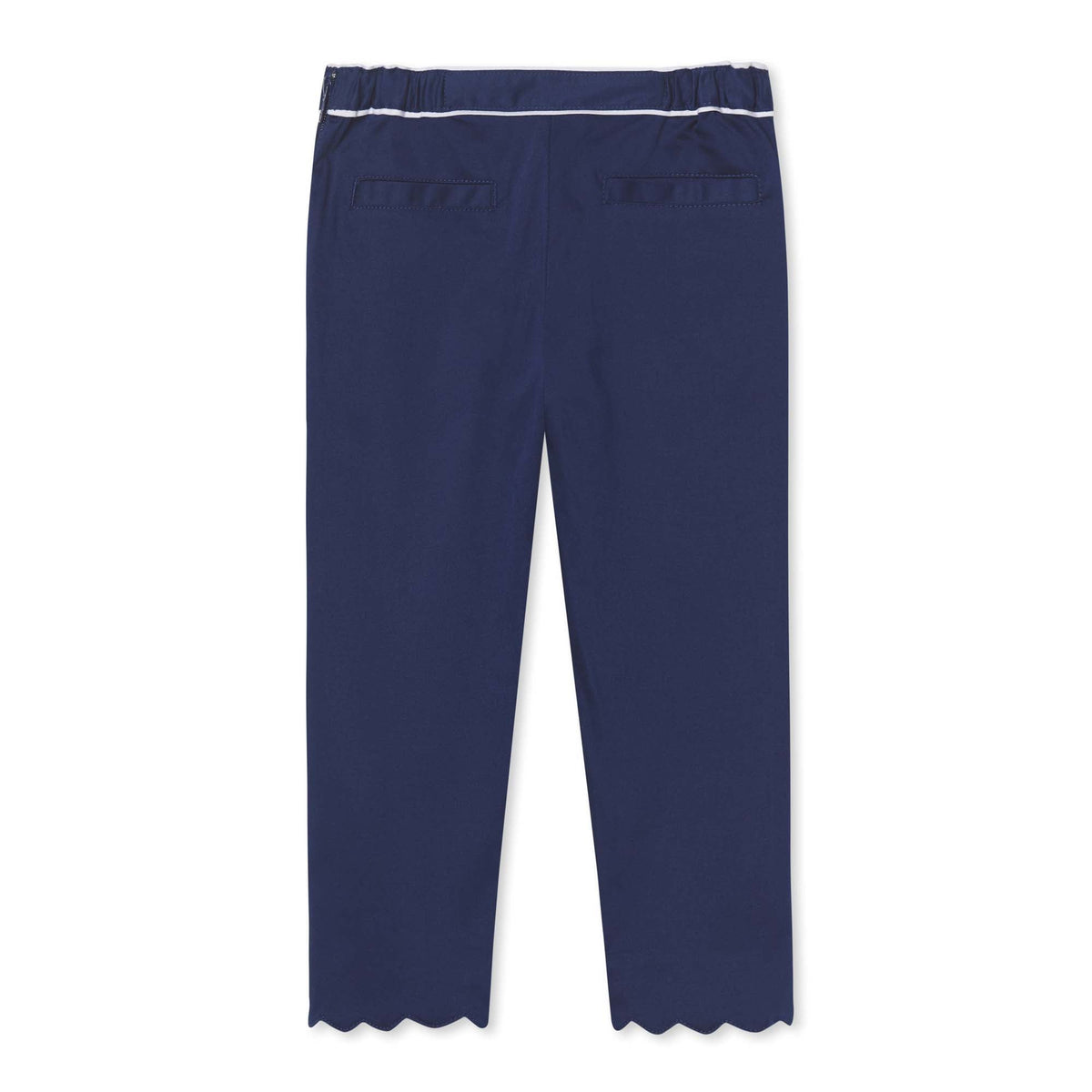 Classic and Preppy Mindy Scallop Pant Solid Sateen, Medieval Blue-Bottoms-CPC - Classic Prep Childrenswear
