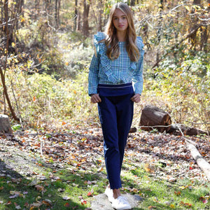 More Image, Classic and Preppy Mindy Scallop Pant Solid Sateen, Medieval Blue-Bottoms-CPC - Classic Prep Childrenswear