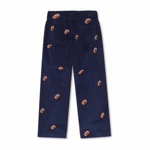 More Image, Classic and Preppy Myles Pant, Medieval Blue Cord with Footballs-Bottoms-CPC - Classic Prep Childrenswear