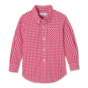 More Image, Classic and Preppy Owen Buttondown, Crimson Gingham-Shirts and Tops-Crimson Gingham-2T-CPC - Classic Prep Childrenswear