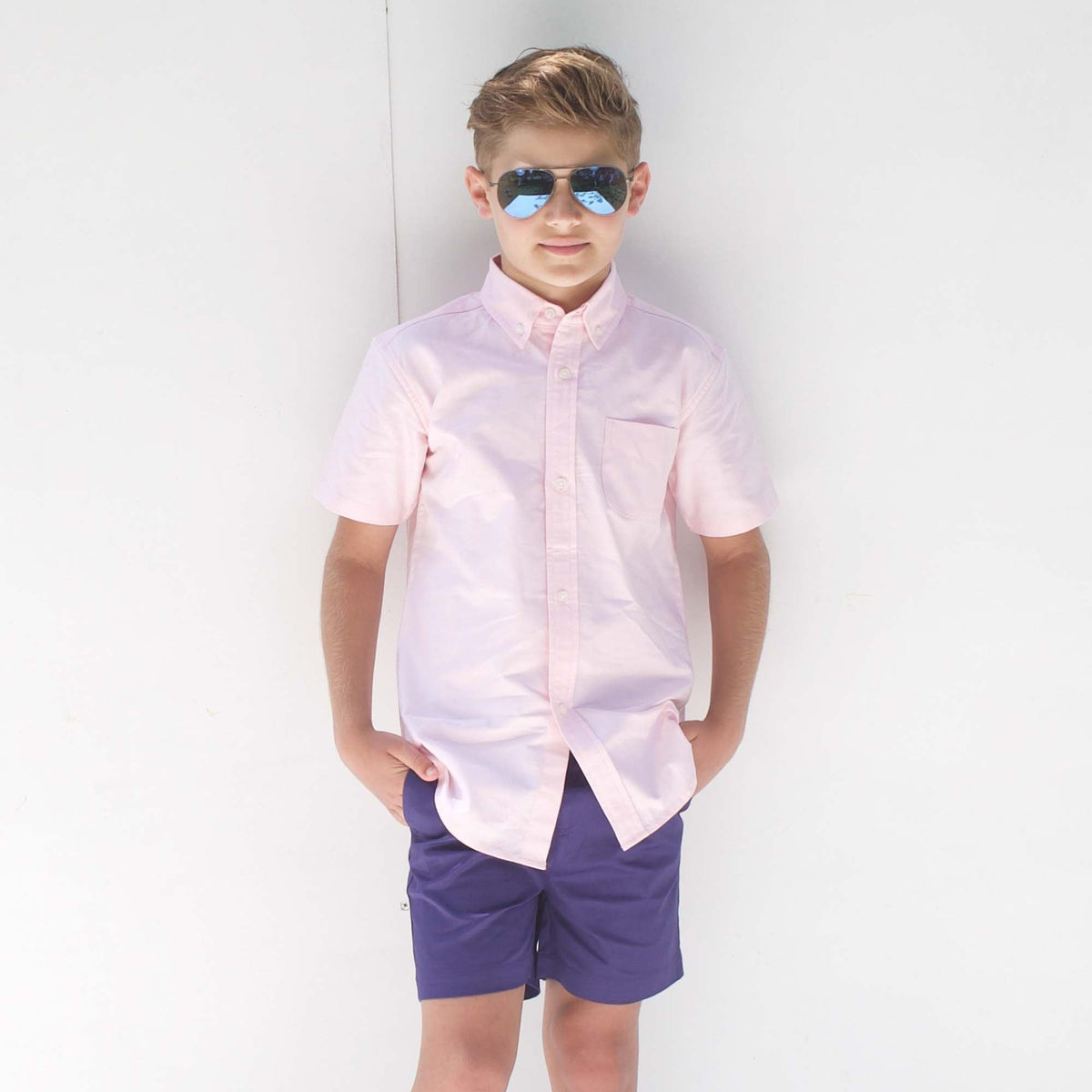 Classic and Preppy Owen Short Sleeve Buttondown, Pinkesque Oxford-Shirts and Tops-CPC - Classic Prep Childrenswear