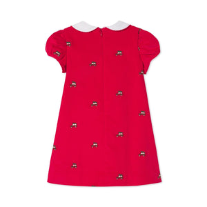 More Image, Classic and Preppy Paige Dress, Crimson with Woody Embroidered-Dresses, Jumpsuits and Rompers-CPC - Classic Prep Childrenswear