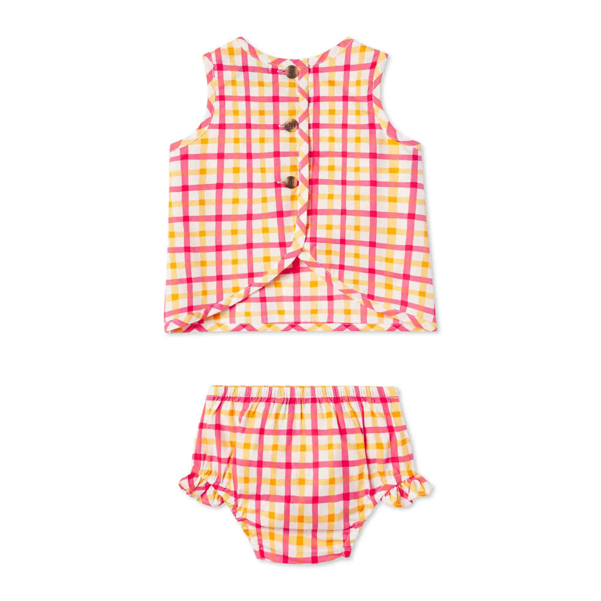 Classic and Preppy Poppy Dress and Bloomer Set, Aloha Watercolor Gingham-Baby Rompers-CPC - Classic Prep Childrenswear