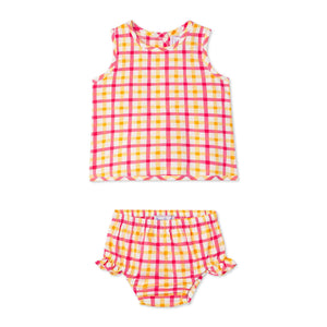 More Image, Classic and Preppy Poppy Dress and Bloomer Set, Aloha Watercolor Gingham-Baby Rompers-Aloha Watercolor Gingham-3-6M-CPC - Classic Prep Childrenswear